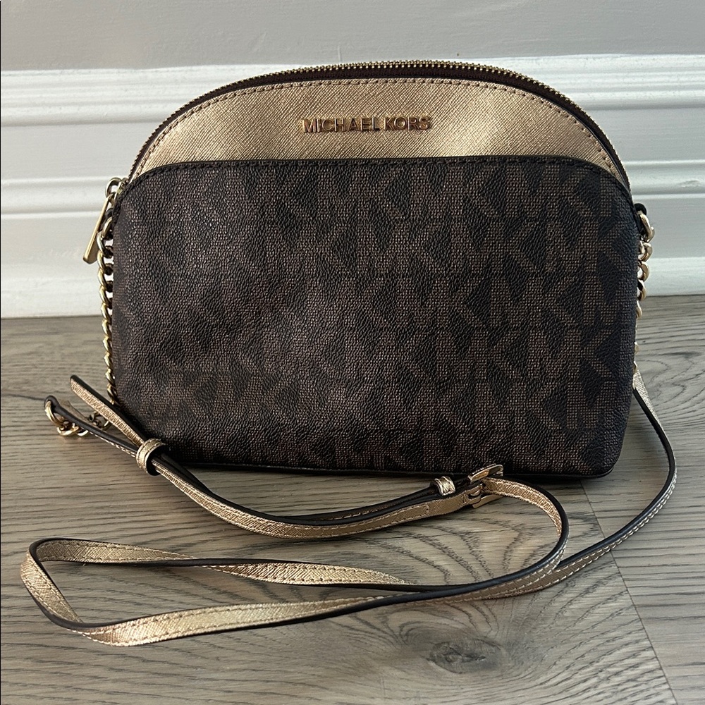 Michael Kors Emmy Crossbody Bag Brown and Gold